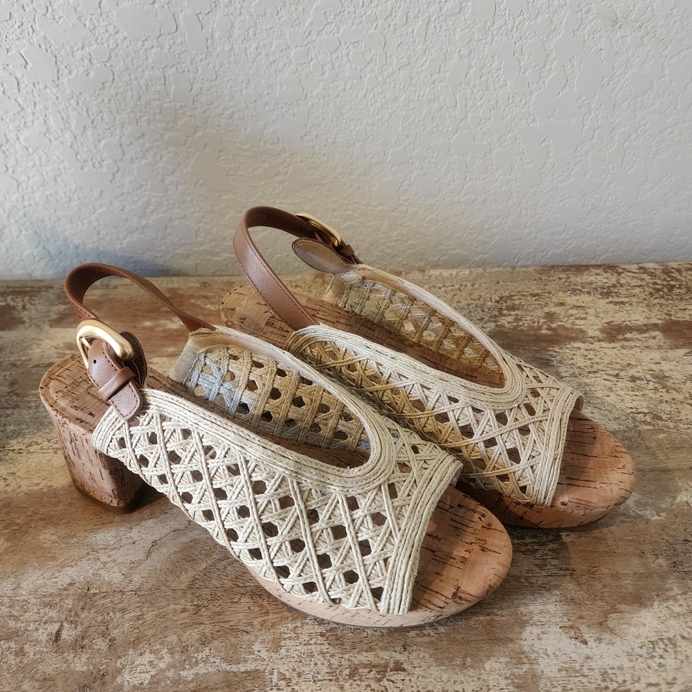Elegant Cream Woven Slingback Sandals